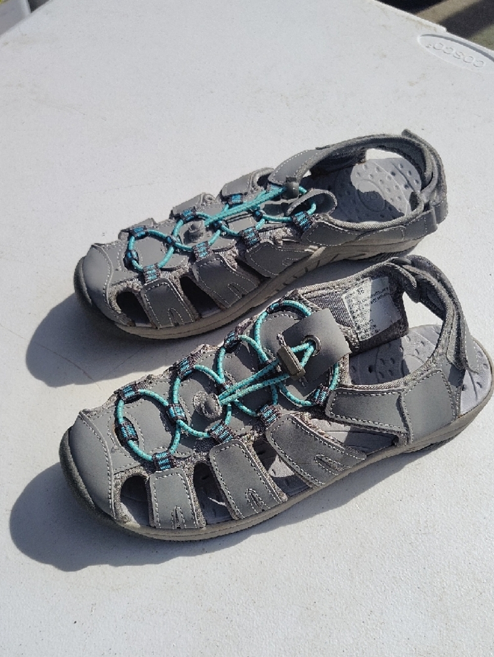 Magellan Outdoors Gray Sandals with Teal Bungee Lacing x12x - Picture 5 of 5